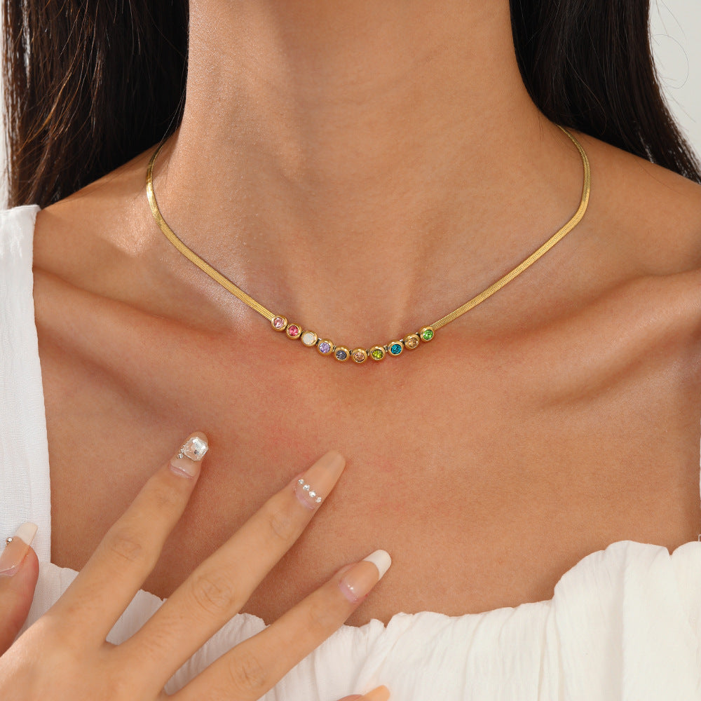 Wholesale Colored Diamond Stainless Steel Necklace 18K Gold Snake Bone Chain